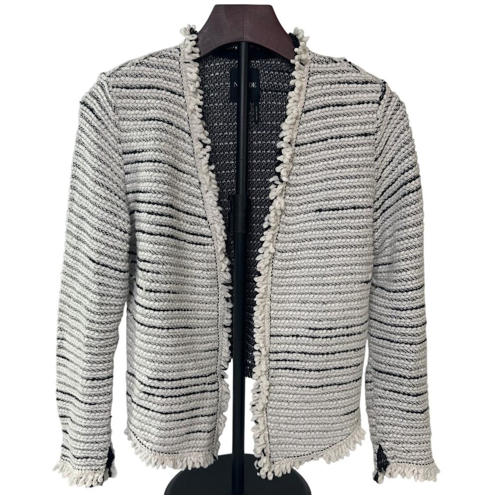 NIC+ZOE Black and White Metallic Thread Open Front Cardigan Blazer Size Small